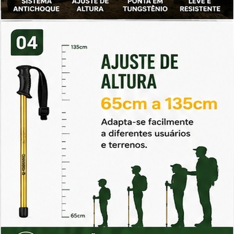 Bastão de Caminhada Ajustável Guepardo Antichoque Confortável