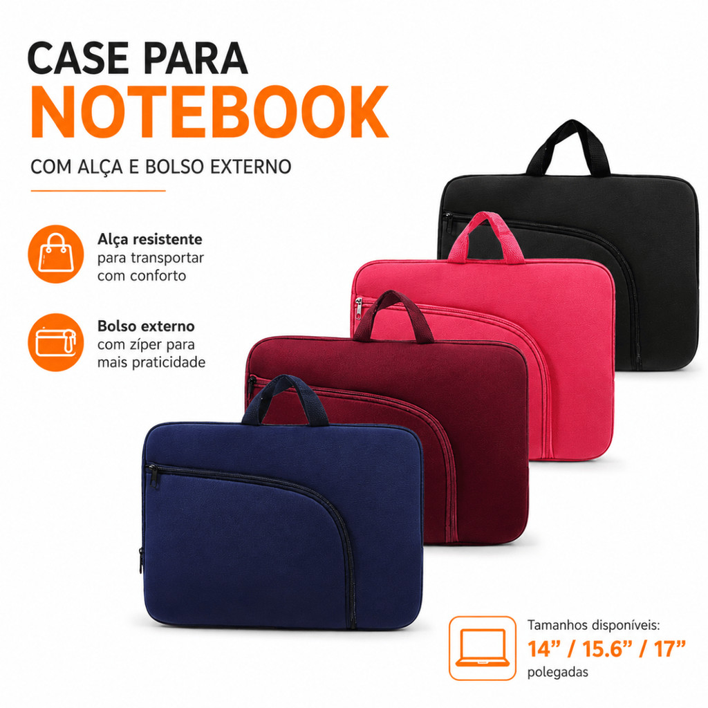 Capa Case Notebook Macbook Com Alça E Bolso Externo Para 15,6/ 14 / 17 " Polegadas Resistente