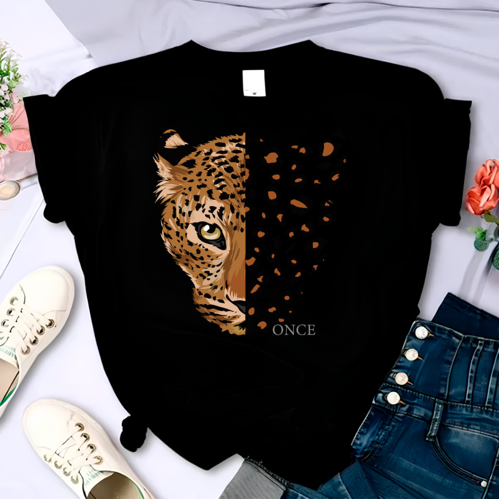 T-shirt Feminina 100% Algodão Estampa Tigre Onça Estilosa Confortável Moda Blogueira 2026