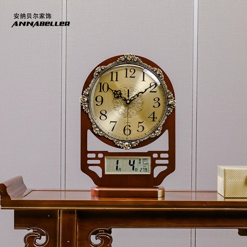 Com calendário perpétuo novo relógio de mesa chinês estilo chinês sala de estar relógio de mesa desktop tamanho grande c