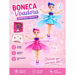 Boneca Fada Voadora Com Controle Remoto E Sensor De Mão Recarregável Brinquedo Infantil