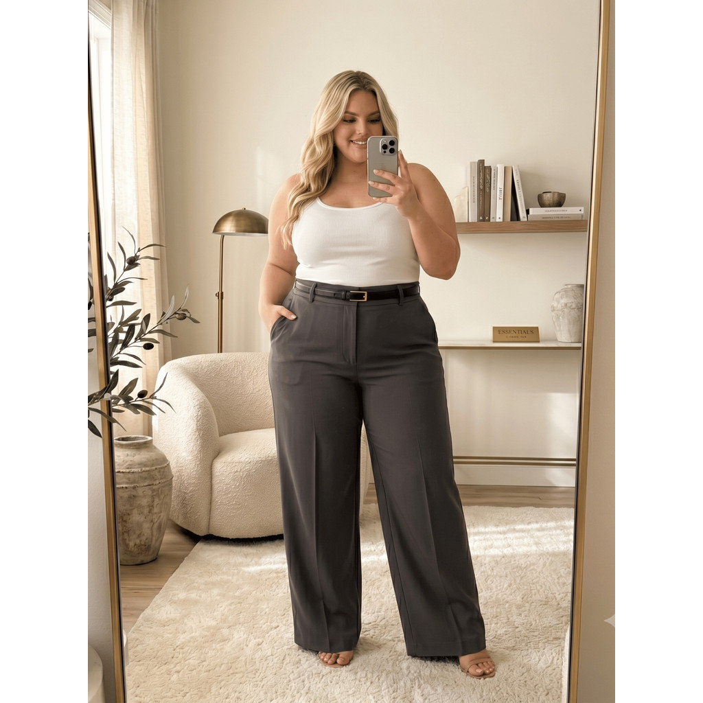 Calça Pantalona Feminina Alfaiataria Plus Size Elegante Cintura Alta Confortável