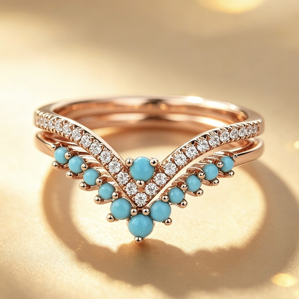 Anel Retro coroa em forma de V rosa ouro High-End estilo palácio anel de diamante anel de casamento