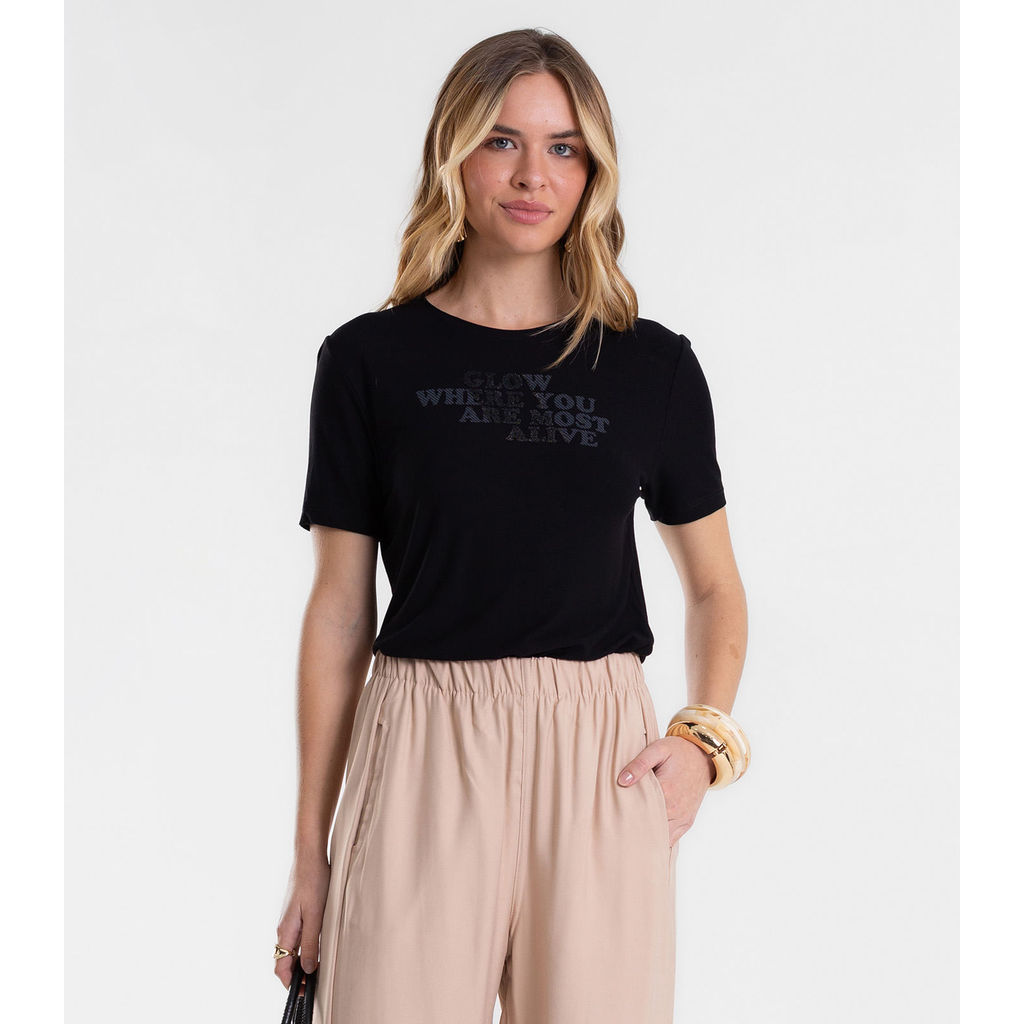 Blusa Feminina Com Estampa Em Foil Viscose Endless Preto