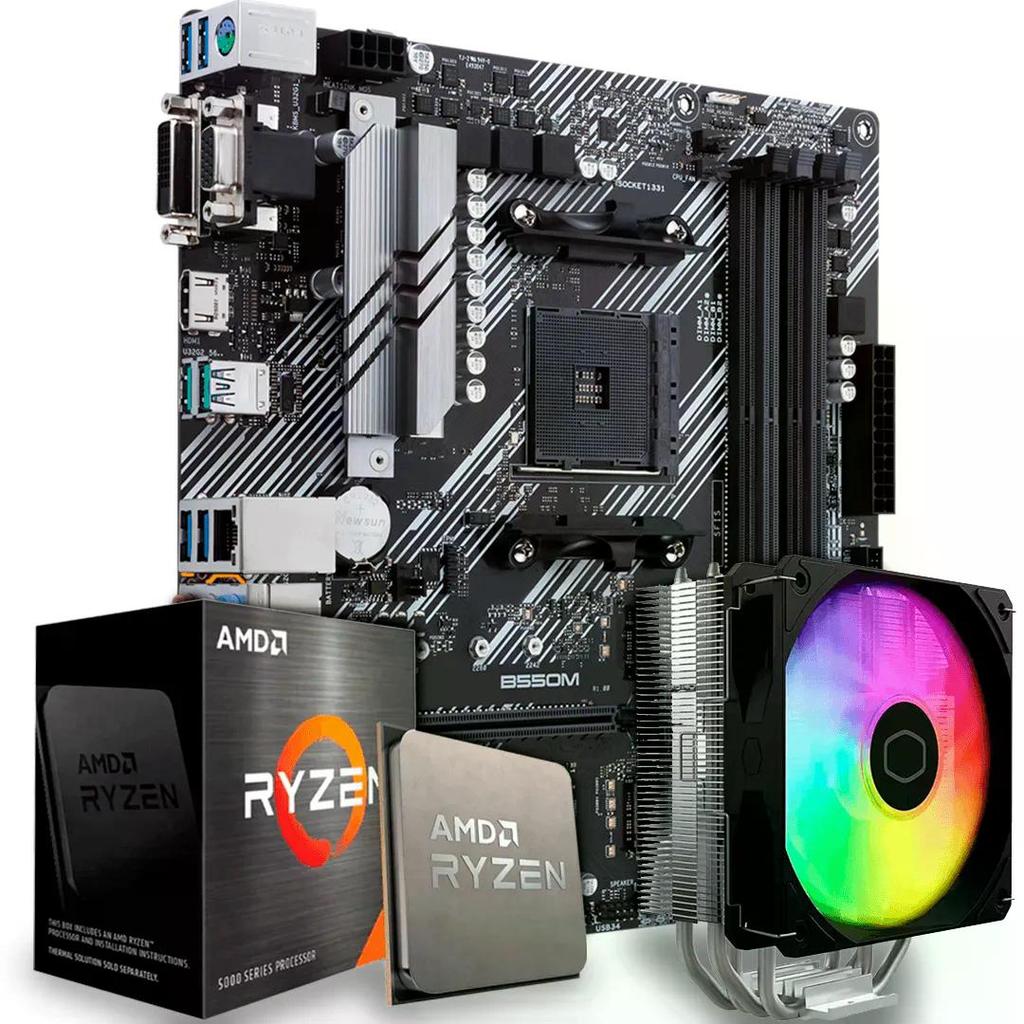 Kit Upgrade AMD Ryzen 5 5500, Placa Mãe B550M, Air Cooler ARGB, AM4, 3A8A72EB-E