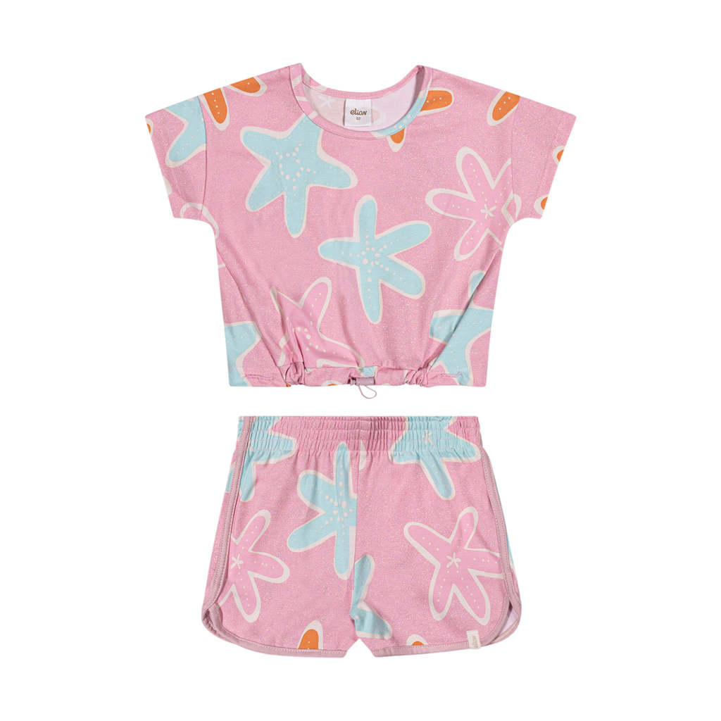 Conjunto Curto Infantil Menina Estrela-do-Mar Elian Rosa