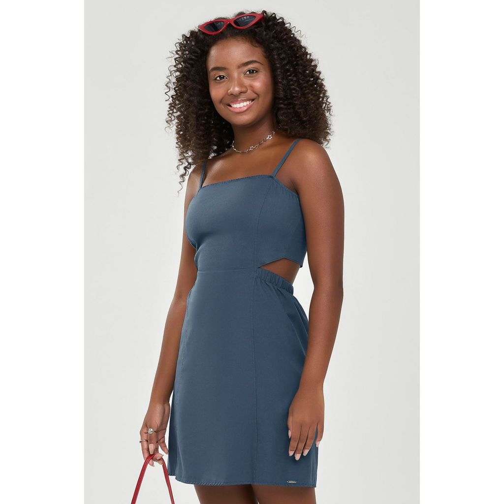 Vestido Curto Juvenil Menina Cut Out Beats Azul