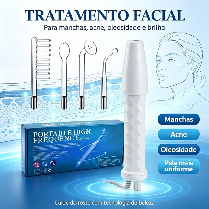Aparelho Alta Frequência Portátil Ozônio Tratamento De Pele 4 Em 1 Eletroterapia Facial E Capilar 110V AIRER.BR