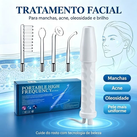 Aparelho Alta Frequência Portátil 4 Eletrodos – Ozônio Facial/Capilar