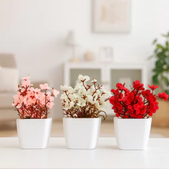 3 Vasos Decorativos Folhagens Artificiais Plantas Aritificias Cerejeiras Suculentas Eucalipto