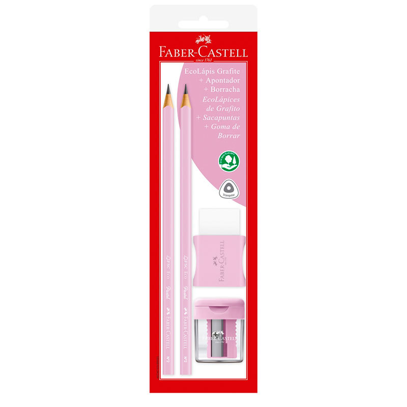 Lápis preto tom pastel Rosa 511281 com 2 lápis 1 borracha e 1 apontador Faber-Castell