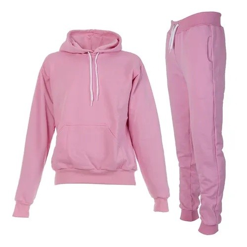 Conjunto Moletom Blusa Canguru e Calça Flanelado Premium Rosa Masculino e Feminino Liso Sem Estampa Unissex