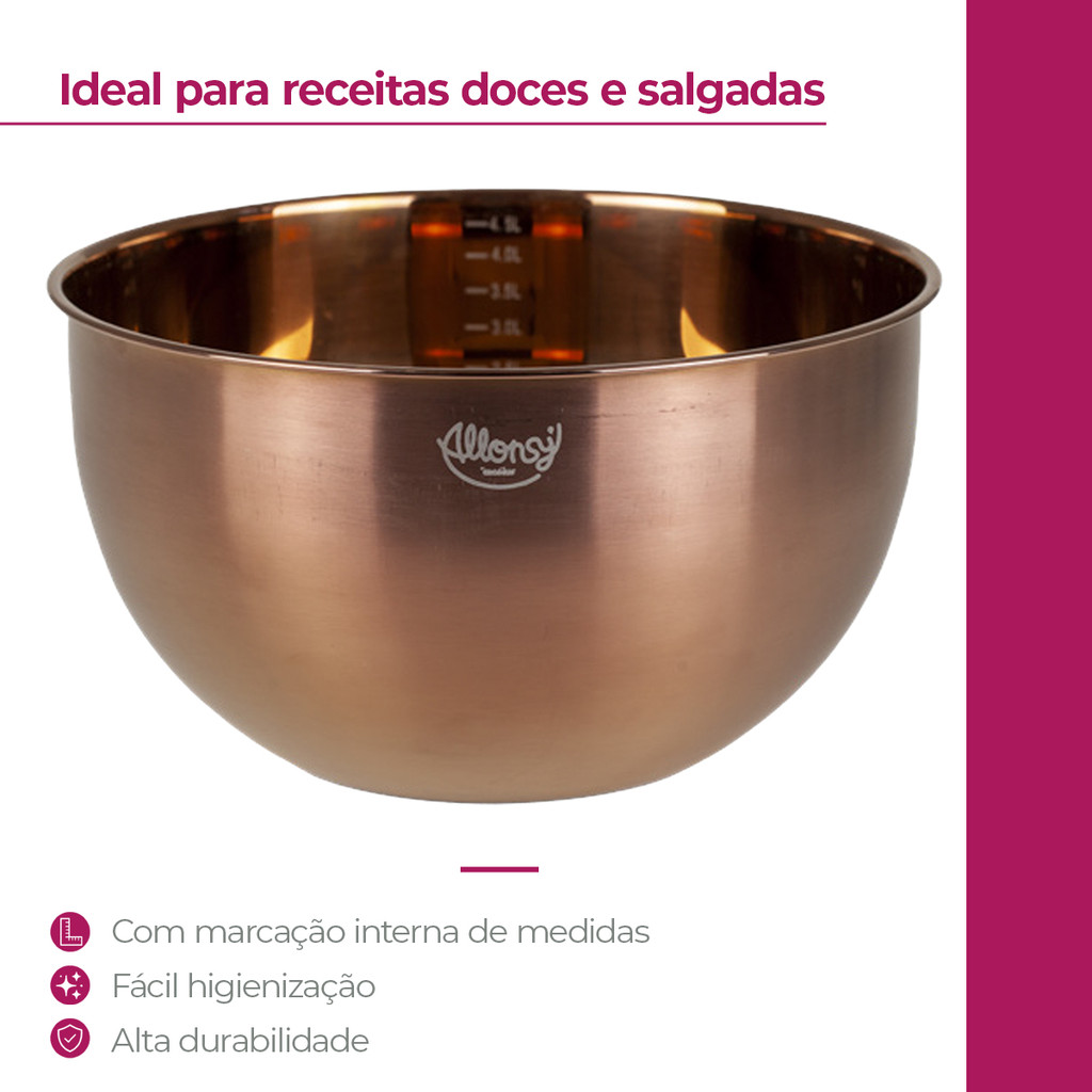 Bowl tigela aço inox preto 4,5l multiuso com medidas allonsy 1 unidade · foto 2