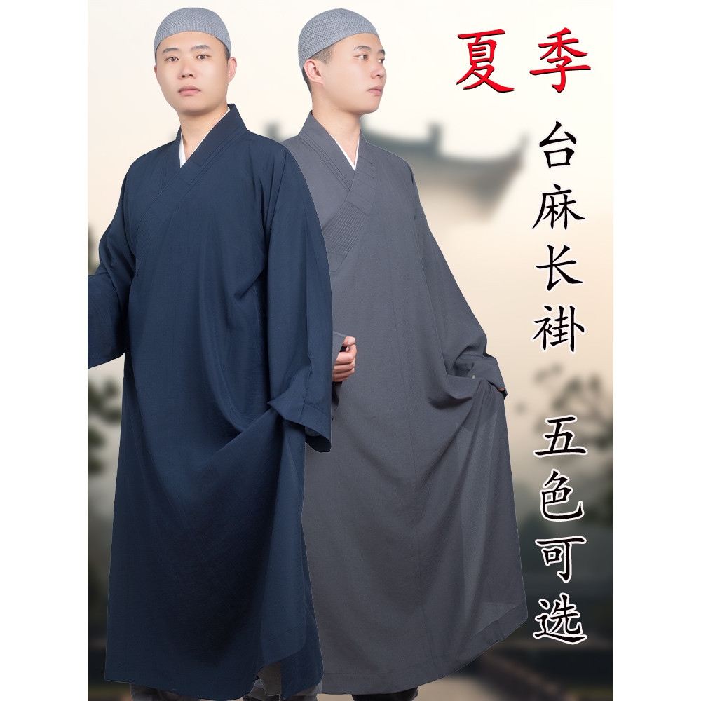 Huiyin verão respirável monge roupas de linho fio longo casaco monge roupas masculinas estilo fino monge roupas monge ca