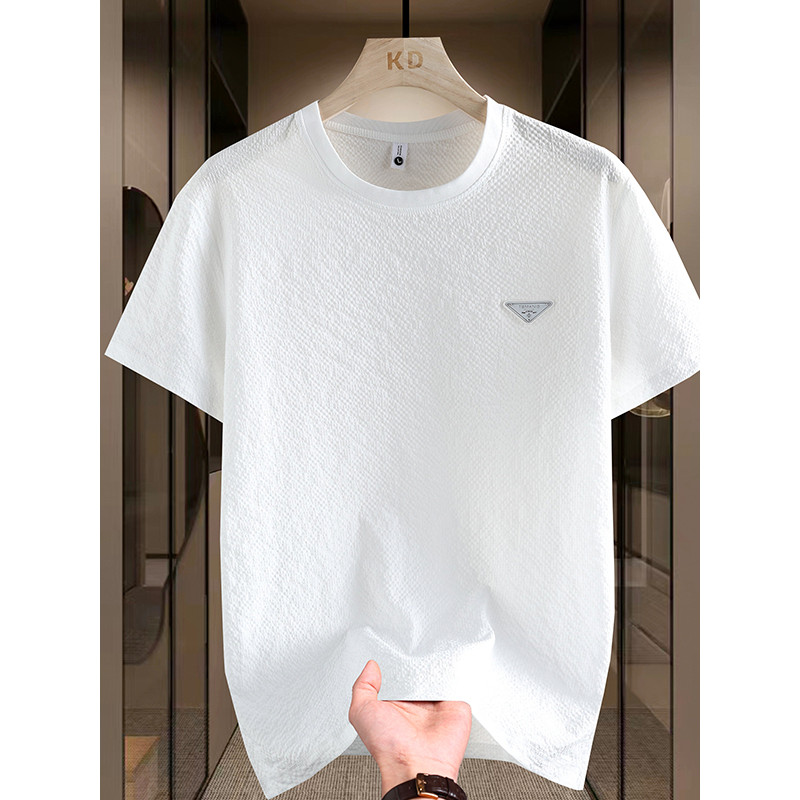 Verão fino camiseta de manga curta em torno do pescoço masculino na moda meia manga moletom pulôver Bottoming