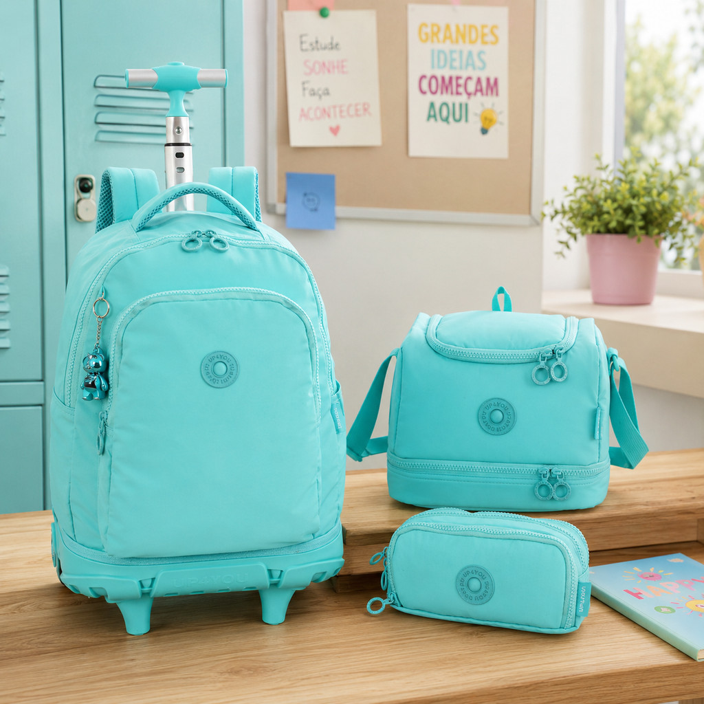 Kit Escolar Mochila Com Rodinhas Estojo e Lancheira UP4YOU — imagem 2 de 2