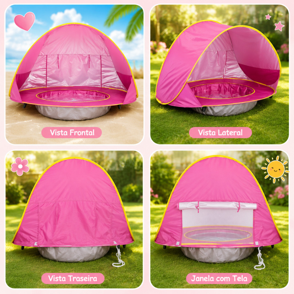 682 -Tenda Barraca De Praia Jardim Portátil Para Bebês e Crianças Com Piscina — imagem 2 de 2