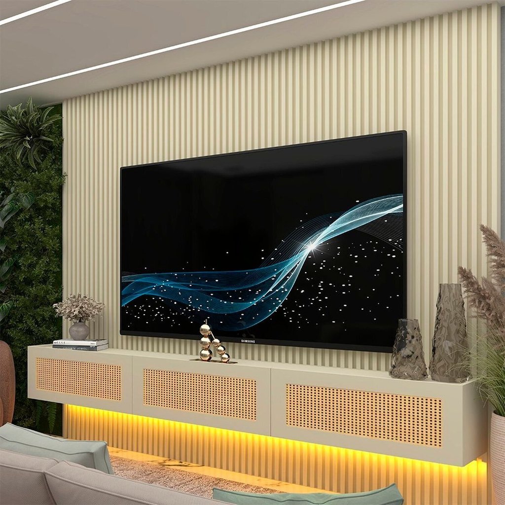 Estante para TV e Home Theater até 84 Polegadas com LED 100% MDF 218CMX250CM LED Supremo Native Off White/Creme