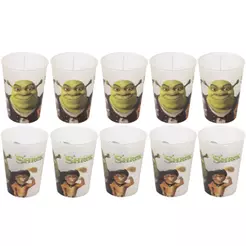 Kit 10 Copos Shrek Burro Gato de Botas Lembrancinha Aniversário Festa Doces Infantil Presente Dia das Crianças Plasútil