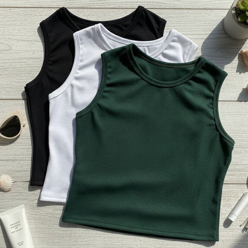 Kit 3 Cropped Feminino Canelada Regata Feminina Básica Feminina Crooped Regatinha Cropet canelado básico