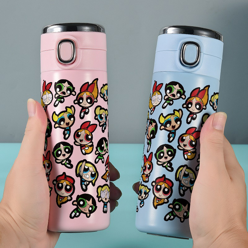 Garrafa copo Térmica Aço Inoxidável Meninas Superpoderosas 420ml Com Display De Temperatura , Uso Diário Portátil