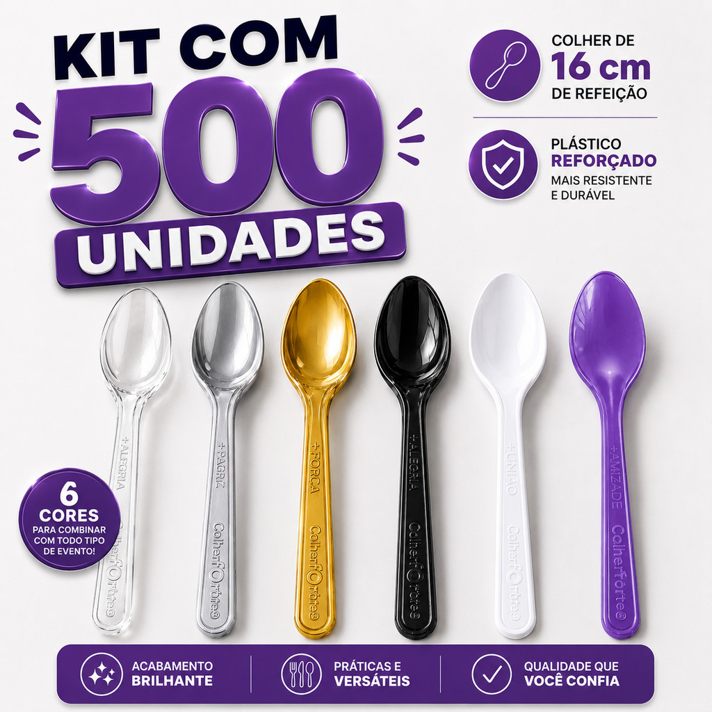 Kit Colher De Refeição Reforçada Descartável 16cm - 500un Açaí Caldo Sorvete