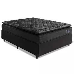Cama Box Casal Colchão Com Molas Ensacadas City Pillow Top 138x188x61cm Preto Hellen