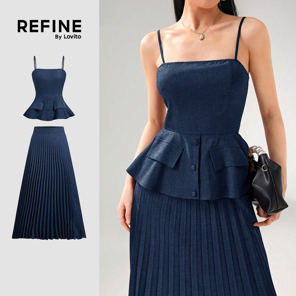 (Refine by Lovito) Elegante Camisas ou Calças Sofisticadas com Dobras e Botões para Primavera/Verão LR18L053