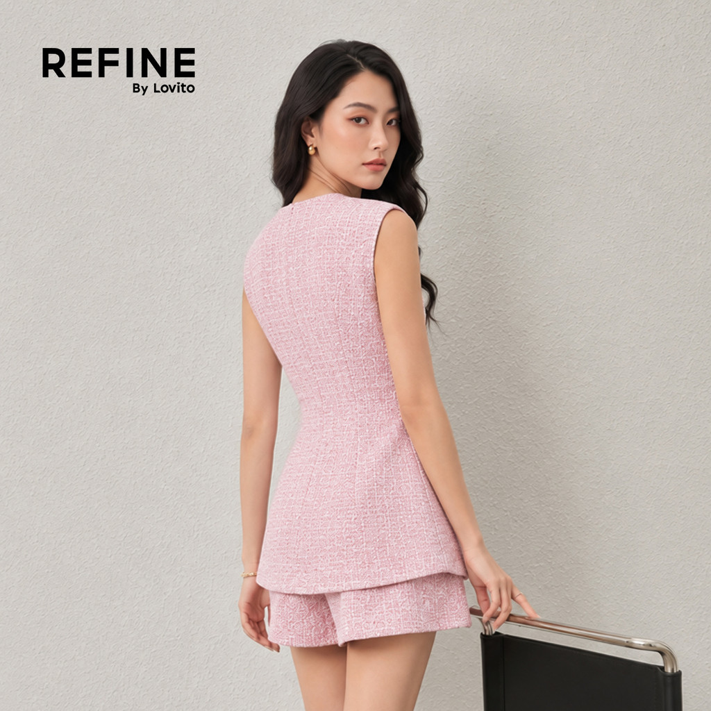 (Refine by Lovito) Tops ou Calças Elegantes Jacquard com Botão e Bolso Falso para Primavera/verão Rosa coletes Trabalho LR35E033 · foto 2