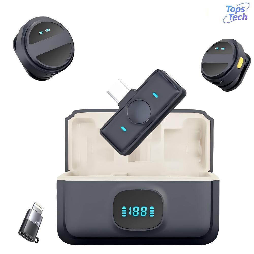 Microfone De Lapela Sem Fio Para iPhone/Android Type-c C/ Cancelamento De Ruído P/ Gravação de vídeo/TikTok/Vlog-Tops