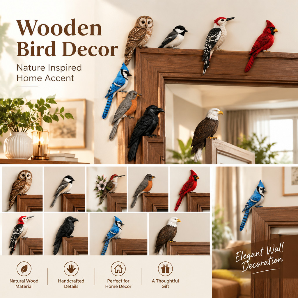 Coleção De Topper De Porta De Pássaro De Madeira , Destaque Decorativo De Parede De Animal Para Decoração De Casa , Sala