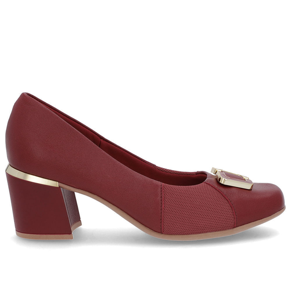 Scarpin Vermelho Couro Detalhe Tecido