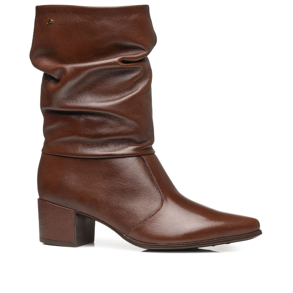 Bota Pegada Feminina em Couro Pinhão Cano Médio Slouch 280901-01