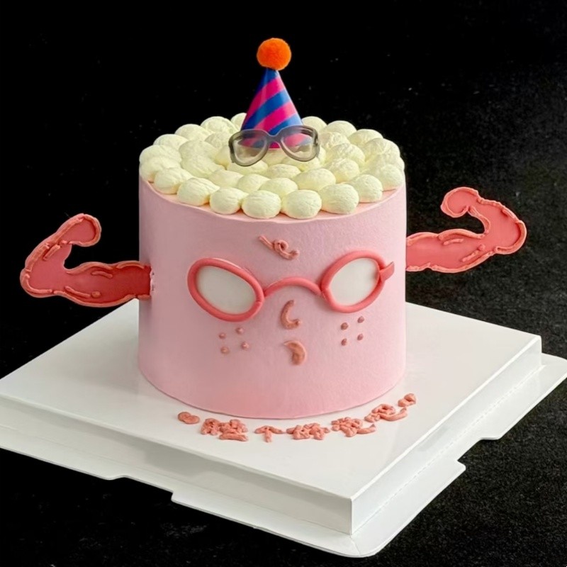 Influenciador ins musculação deusa bolo de aniversário decoração rosa braço muscular óculos de sol Plug-In Fitness menin