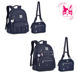 Kit de Mochila Costas e Lancheira Rebecca Bonbon Jeans- Clio Style