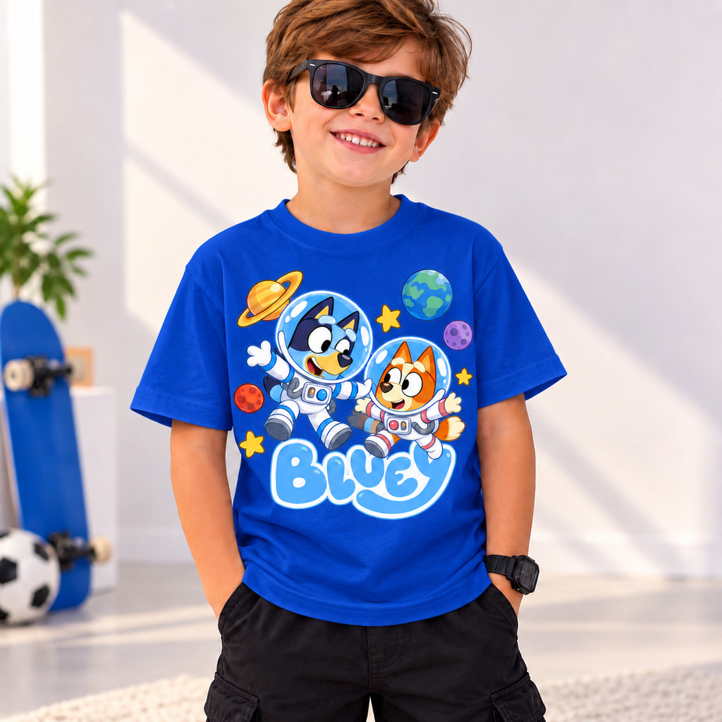 Camiseta Infantil Menino Espaço Sideral 100% Algodão Estampa Astronautas Planetas Casual Confortável