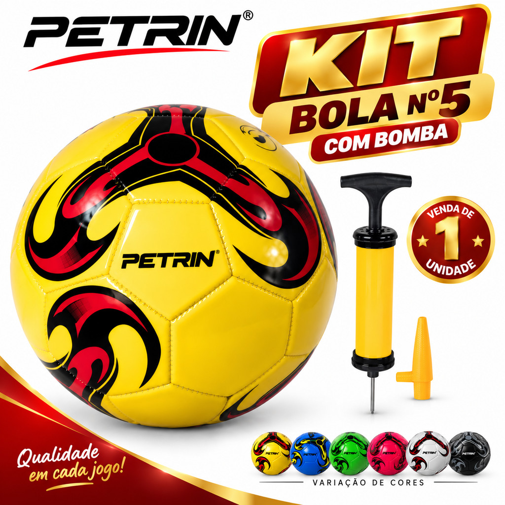 Kit Bola de Futebol Salão Campo + Bomba de Ar Startools Bola Grande n° 5