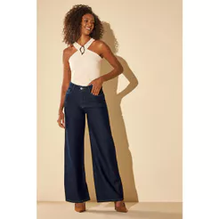 Calça Feminina Jeans Wide Leg Marialícia Azul