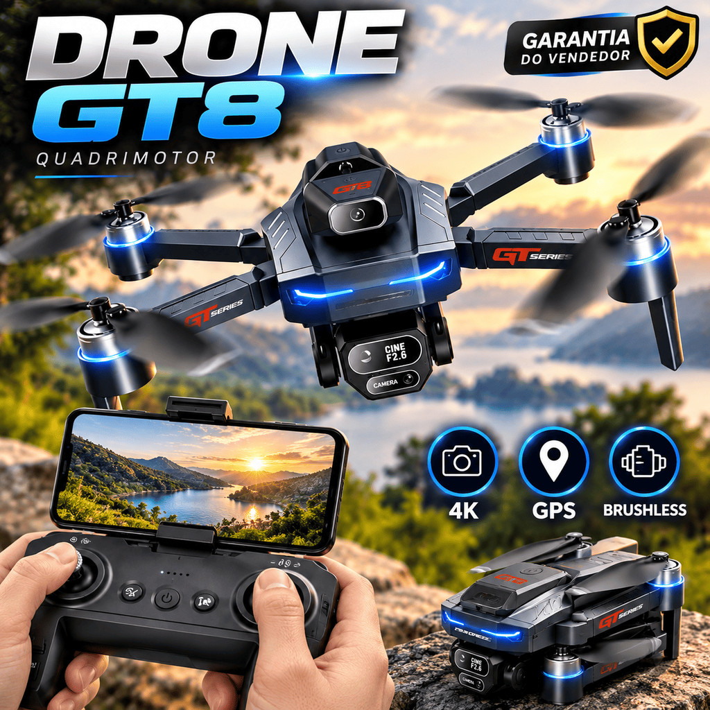 Drone Gt8 Quadcopter Profissional 4k Tela No Controle 1 Baterias com WiFi, Fotografia aérea, Helicóptero, Dobrável +Bag