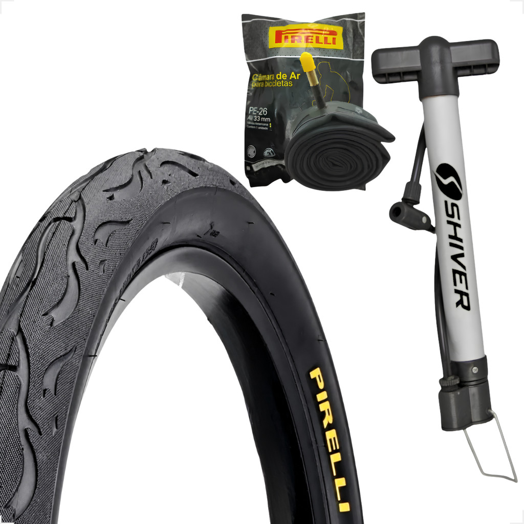 Pneu Bicicleta Pirelli Tornado Beta Flame Balão Aro 26 x 2.125 + Camara Pirelli + Brinde Bomba de ar