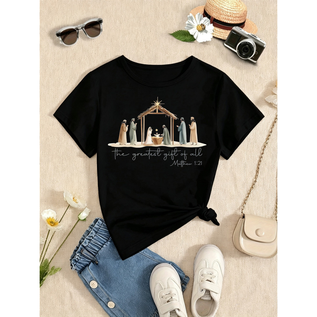 O Maior De Todos Os Gráficos Impressos T Camisa Meninas/Meninos Natal Camiseta Kawaii Crianças Roupas Preto/Azul/Roxo