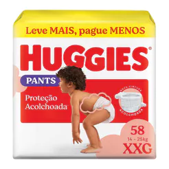 Fralda Huggies Pants Roupinha Proteção Acolchoada Tamanho XXG 58 Unidades Descartáveis