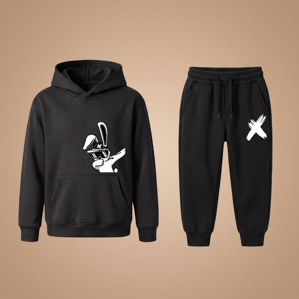 Conjunto Moletom Canguru + Calça Infantil Juvenil Estampado Coelhão X Unissex
