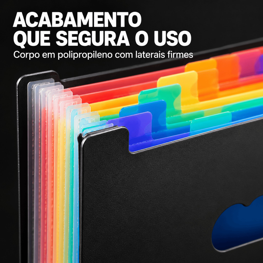 Pasta Sanfonada Expansível A4 12 Divisórias Organizador de Documentos Papéis Arquivo Escritório e Escolar Colorida CHEFD · foto 2
