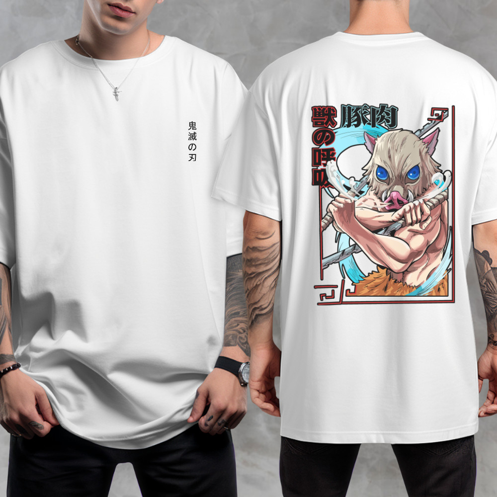 Camiseta unissex nova de 2026, 100% algodão, estampada com personagens de Demon Slayer, modelagem solta.