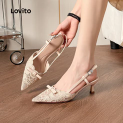 Lovito Sapatos De Salto Alto Elegantes Para Festa/casamento Escritório Com Cadarço Que Transmitem Sofisticação E Luxo Na Cor Bege Para Mulheres LFA121031