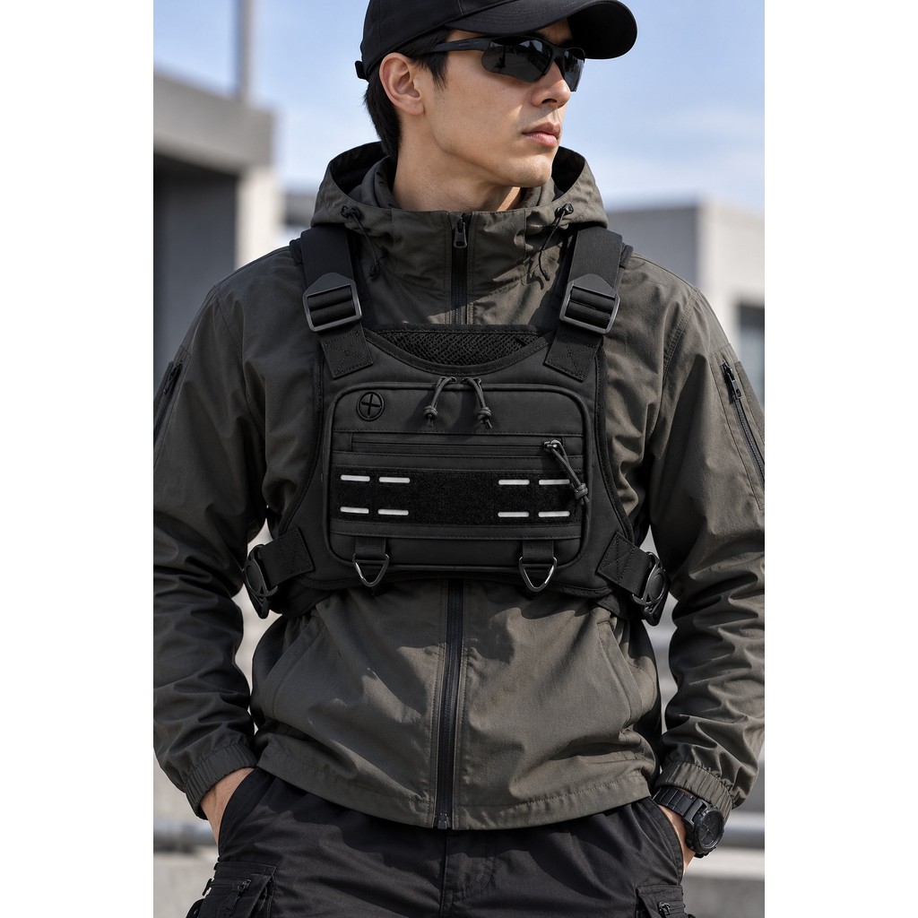 Mochila de Peito Tática Multifuncional Impermeável com Compartimentos e Ajuste Confortável