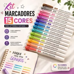 Canetas Marcadores 15 Cores Pastel Ponta Dupla 1,2mm 3,8mm Lettering Desenho Estudo Escolar