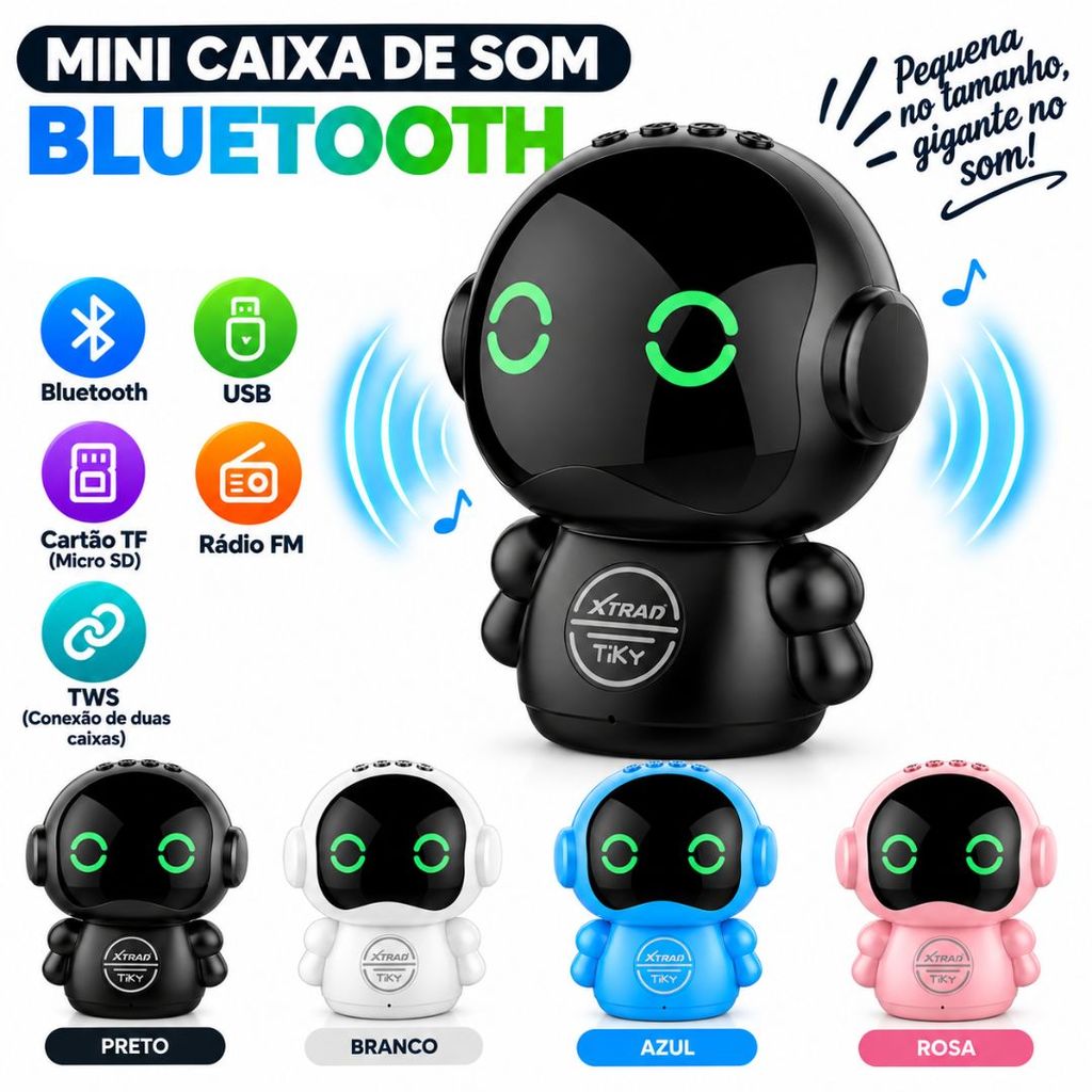 Mini Caixa de Som Bluetooth 10W TWS USB Cartão TF Rádio FM Portátil