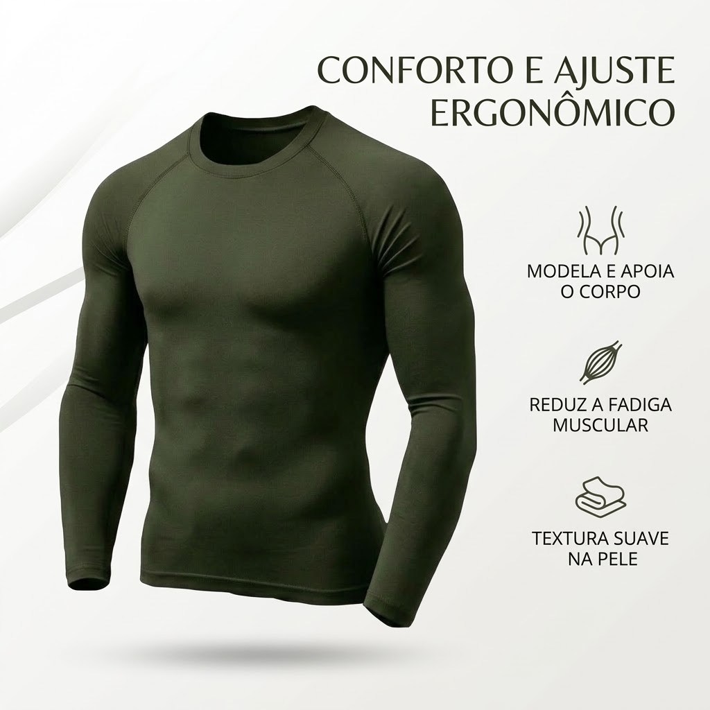 Camiseta Masculina Manga Longa Dry Fit Verde Musgo Básica Academia Treino Corrida Proteção UV